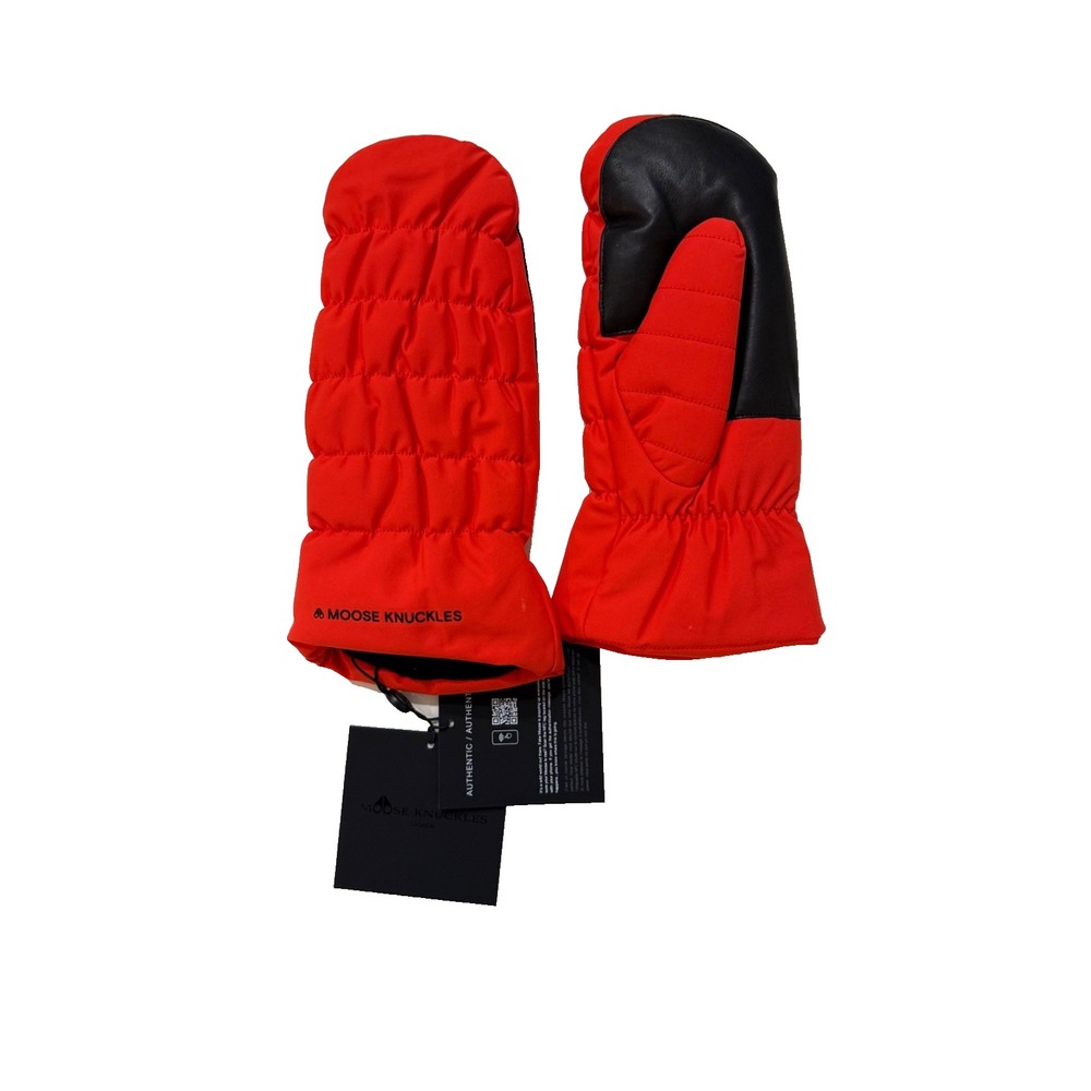 Moose Knuckles Sidney Mittens Mens L/XL Nylon Down Filled Orange/Red/Black NWT